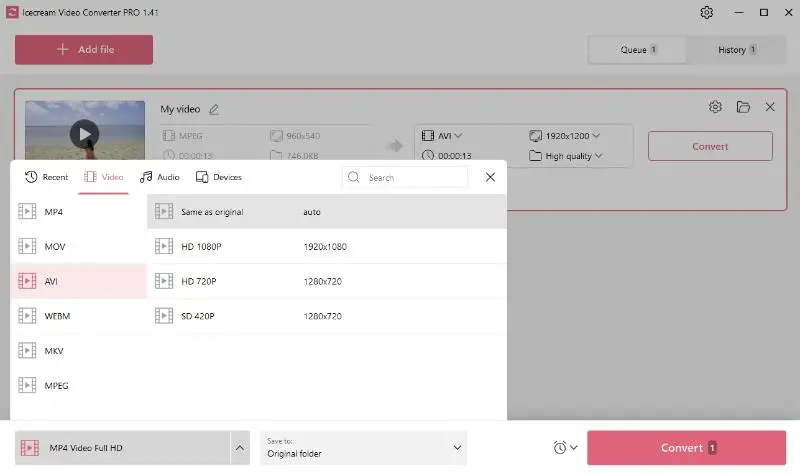 Set AVI format for bulk conversion Set AVI format for bulk conversion